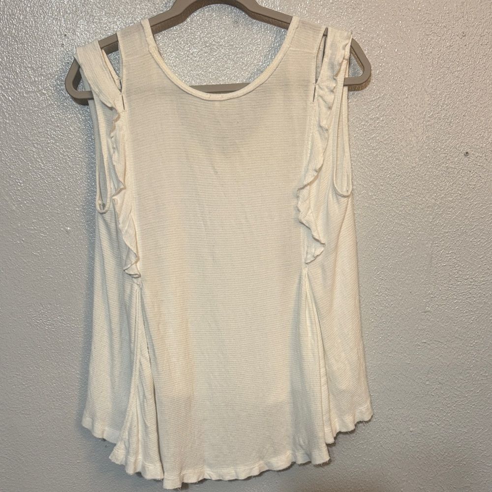 Free People Bondi Ruffle Tank White V Neck Boho Cottagecore Flowy Waffle Knit XS - Picture 8 of 8